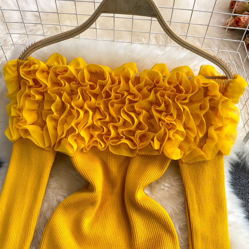 Three-dimensional Floral Off-shoulder Sweater