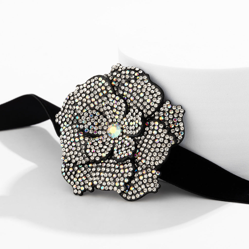 Full Rhinestone Flower Choker&Bracelet