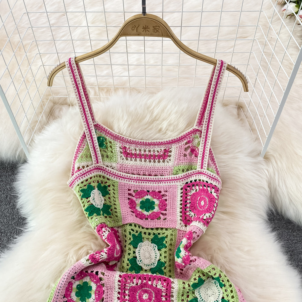 Backless Colourful Crocheted Slip Dress