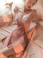 Backless Ruffled Lace Dress&Lounge Robe