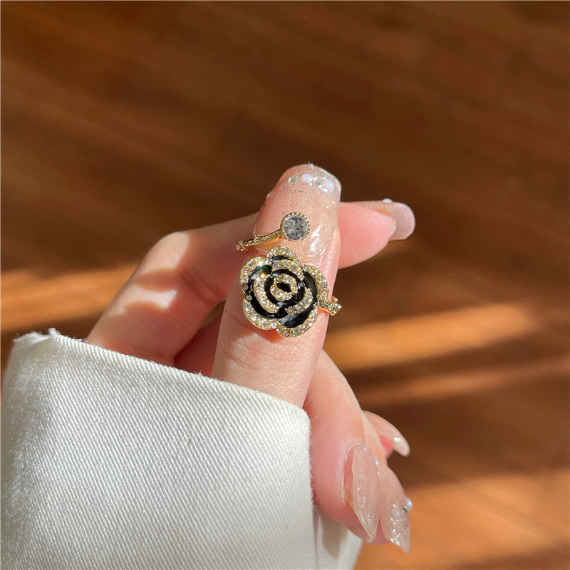Camellia Rhinestone Open-End Ring