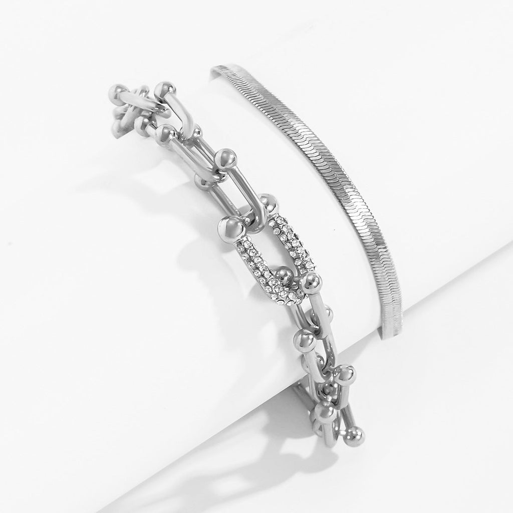 Rhinestone Studded U-Button Bracelet