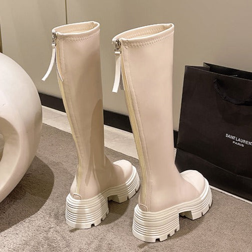 Niche Zipped Solid Color Knight Boots