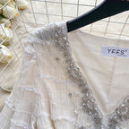Beaded Ruffled French Style Dress