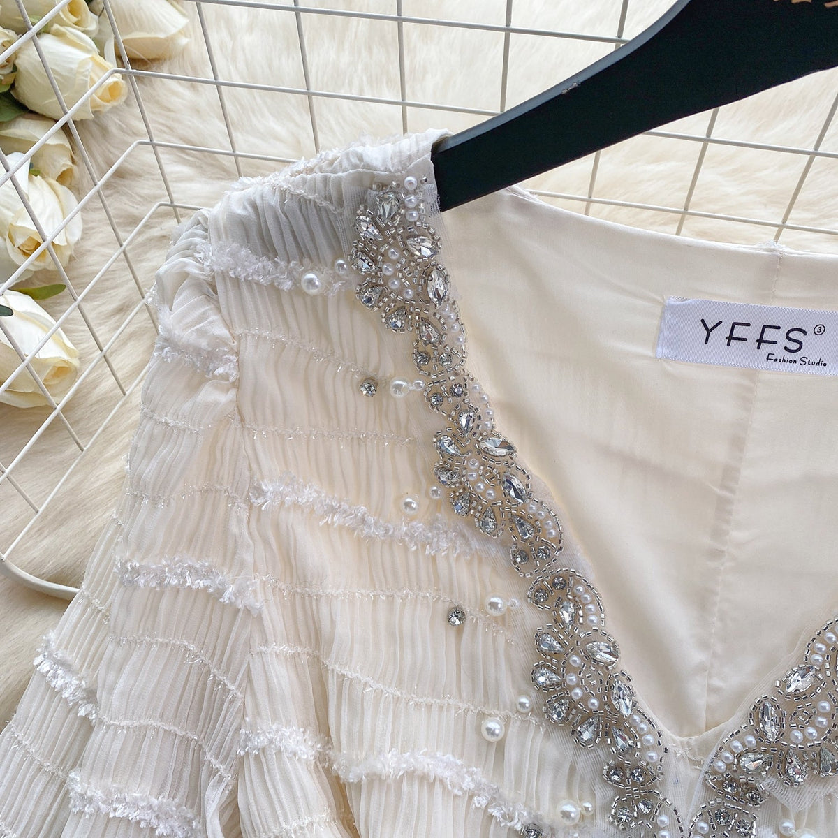 Beaded Ruffled French Style Dress