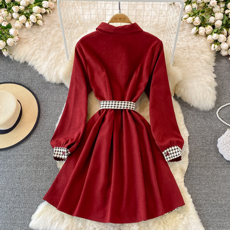 Tweed Panel Plaid Fake Two Piece Dress