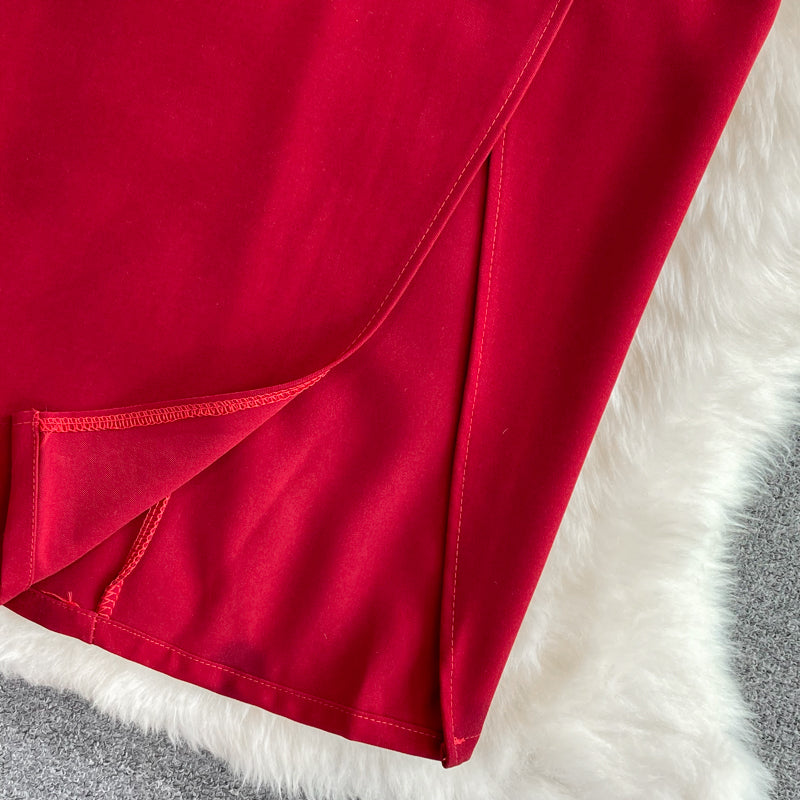 Pleated Skinny Fit Split Skirt