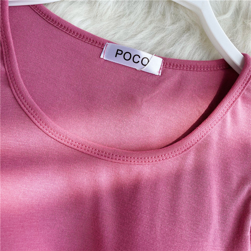 Solid Color T-shirt With Waistband And Chest Pad