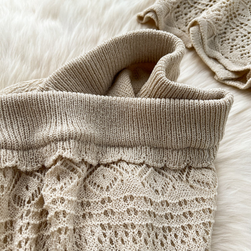 Crochet Sleeveless Cardigan&Trousers Knitted 2Pcs