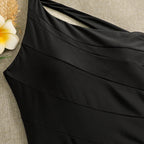 Color Blocking Pleated One-shoulder Onepiece