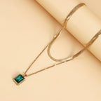 Imitation Gemstone Pendant Double-layer Necklace