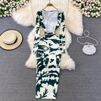 Backless Stretchy Long-sleeve Printed Dress