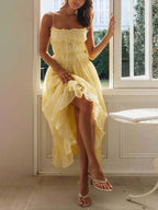 Elegant Off-Shoulder Strap Patchwork Dress