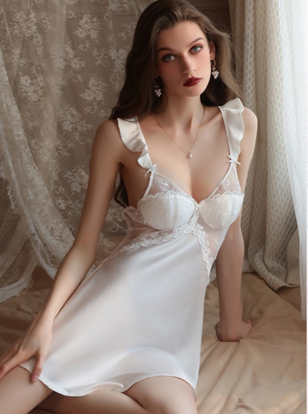 Ice Silk Padded V-neck Lounge Dress