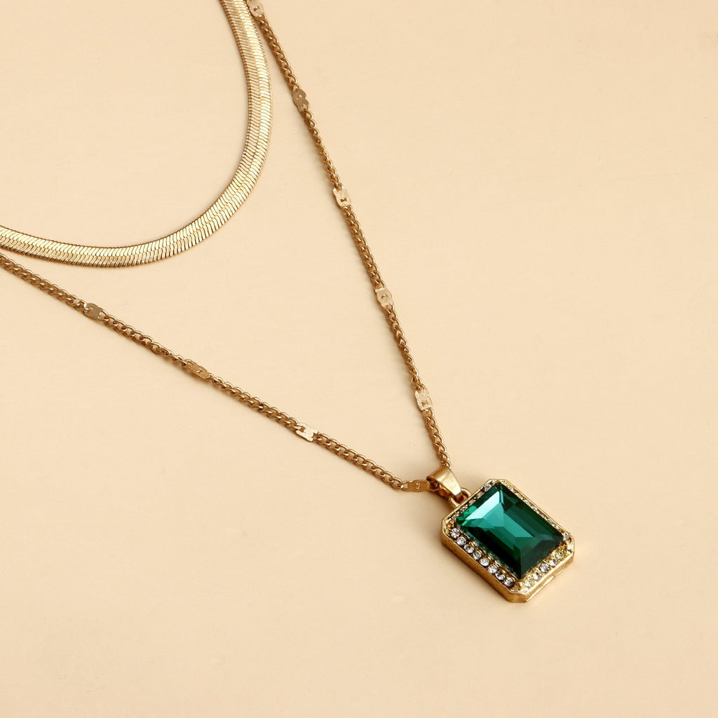Imitation Gemstone Pendant Double-layer Necklace