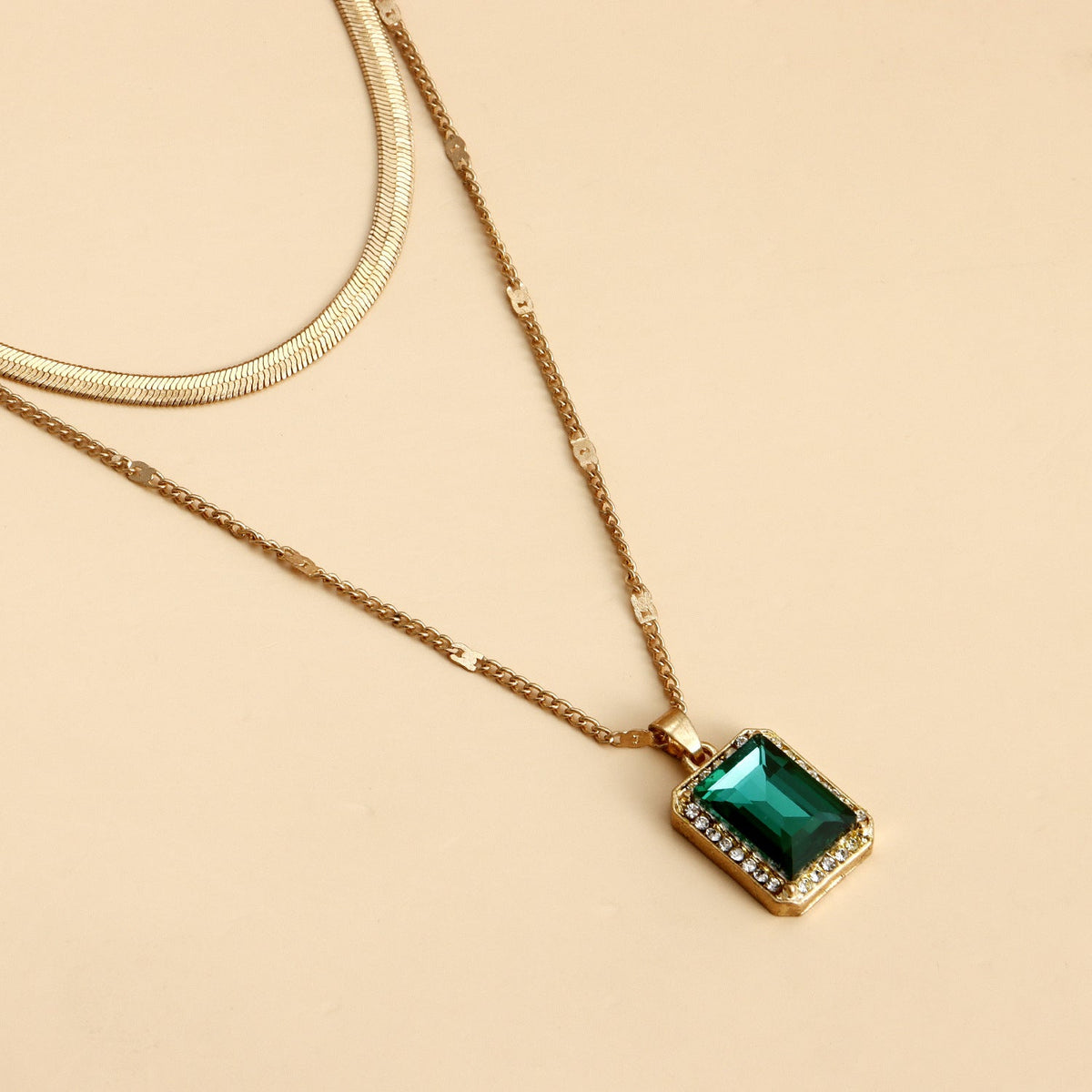 Imitation Gemstone Pendant Double-layer Necklace