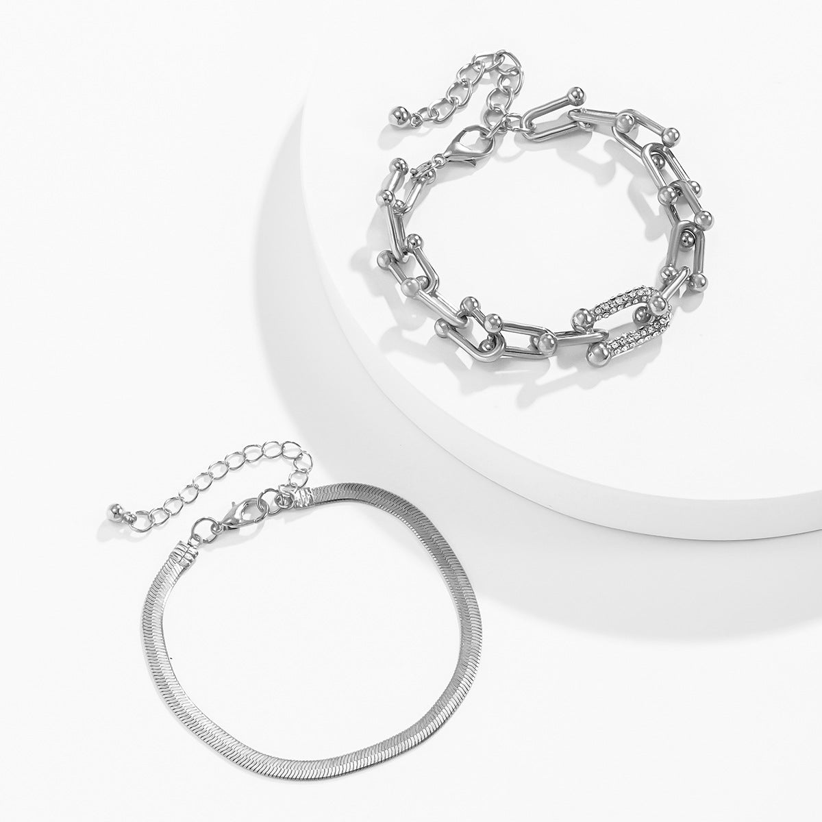 Rhinestone Studded U-Button Bracelet