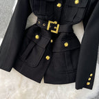 Metal Double-breasted Suit Jakcet with Waistbelt