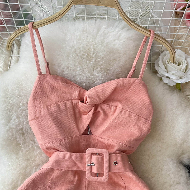 Chic Solid Color Suspender jumpsuit