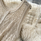 Crochet Sleeveless Cardigan&Trousers Knitted 2Pcs