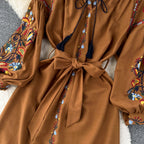 Bohemia Lace-up Embroidered Floral Dress
