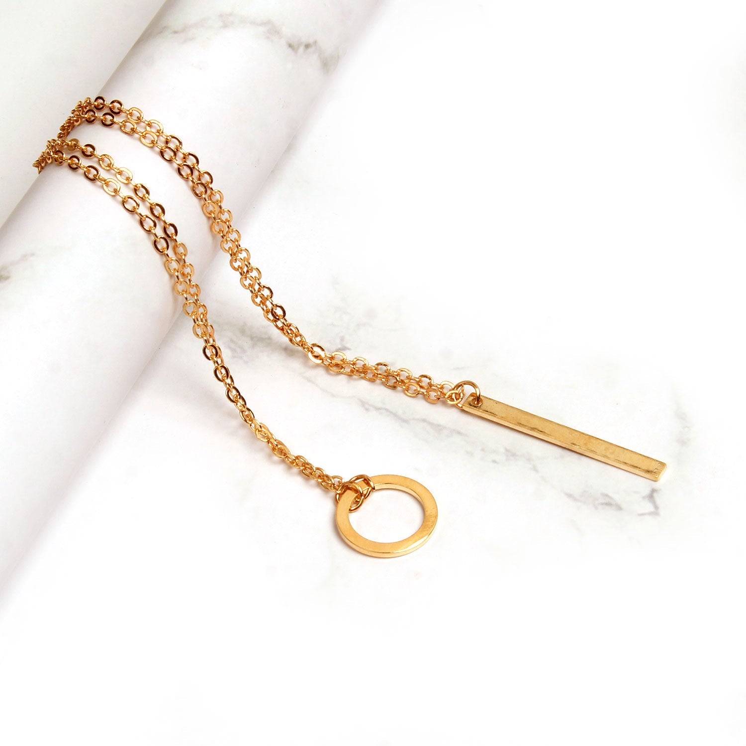 Metal Bar Tassel Layered Necklace