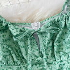 French Style Puff Sleeve Floral Dress