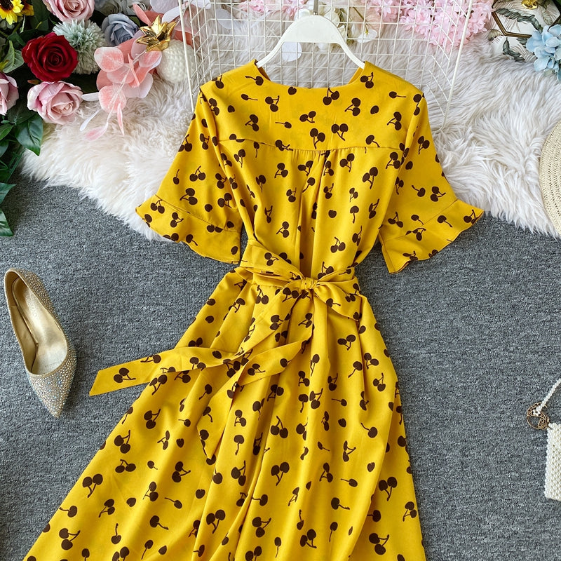 V-neck Tie Waist Dress