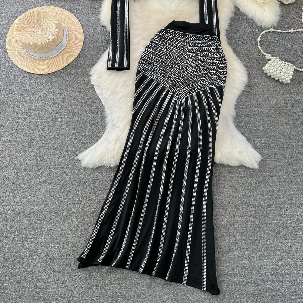 Top&Fishtail Skirt Rhinestone Studded 2Pcs
