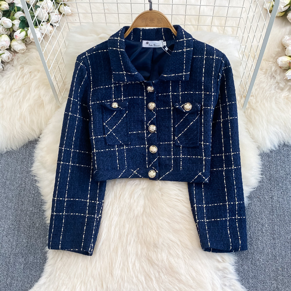 Tweed Plaid Blazer&Skirt 2Pcs