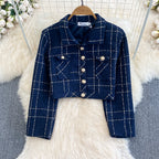 Tweed Plaid Blazer&Skirt 2Pcs