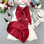 Two-piece Bright Silk Knitted Sweater + Skirt