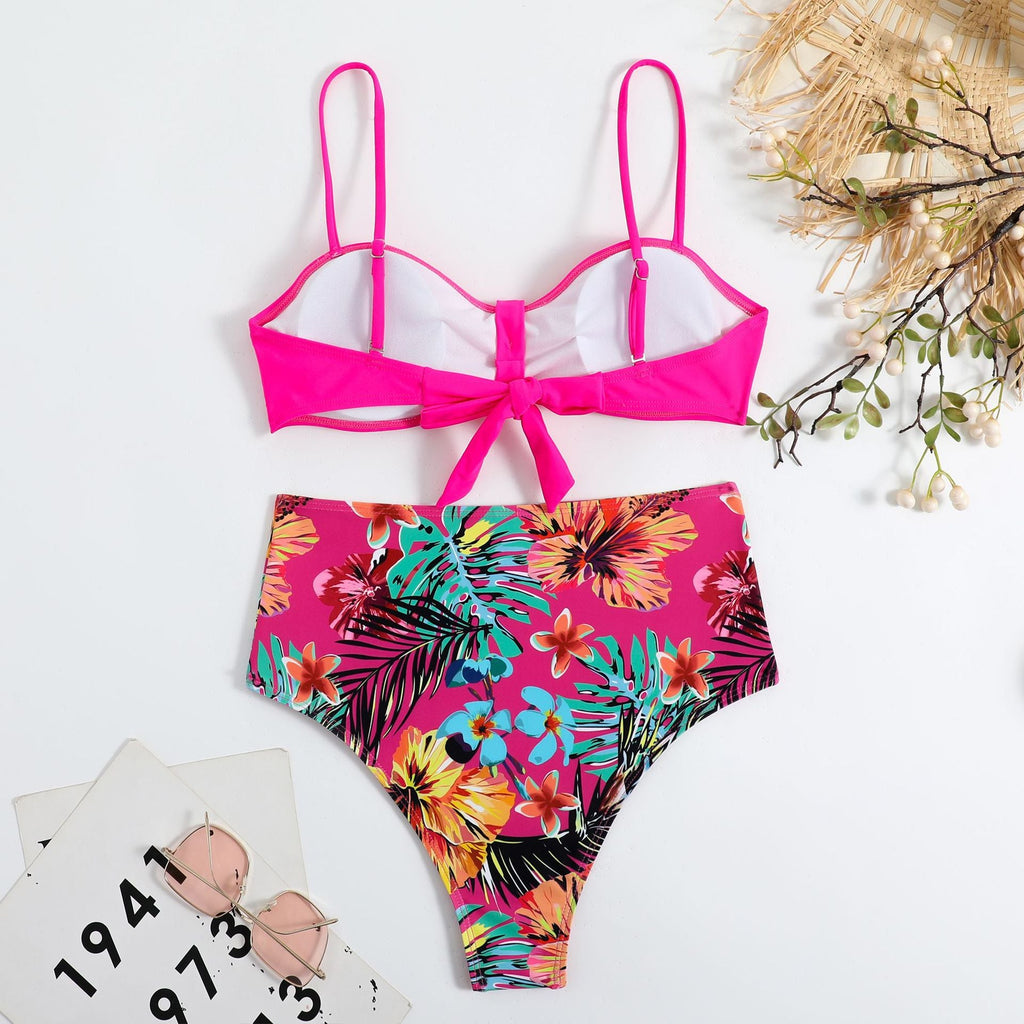 Printed High-waist Drawstring Tankini