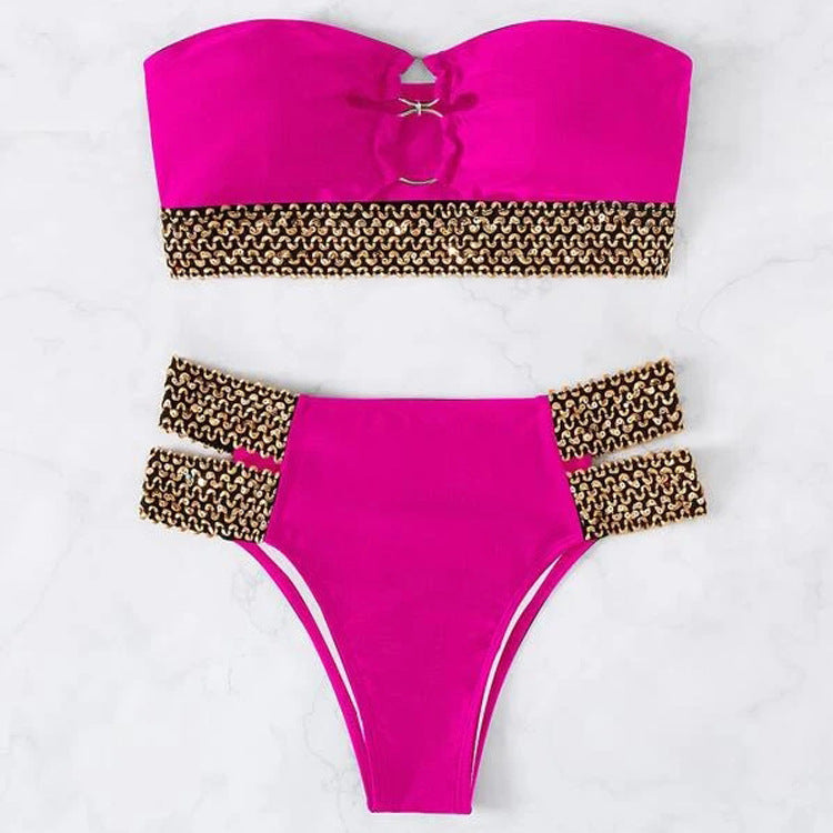 Sexy Glossy Hollowed Beaded Bikini