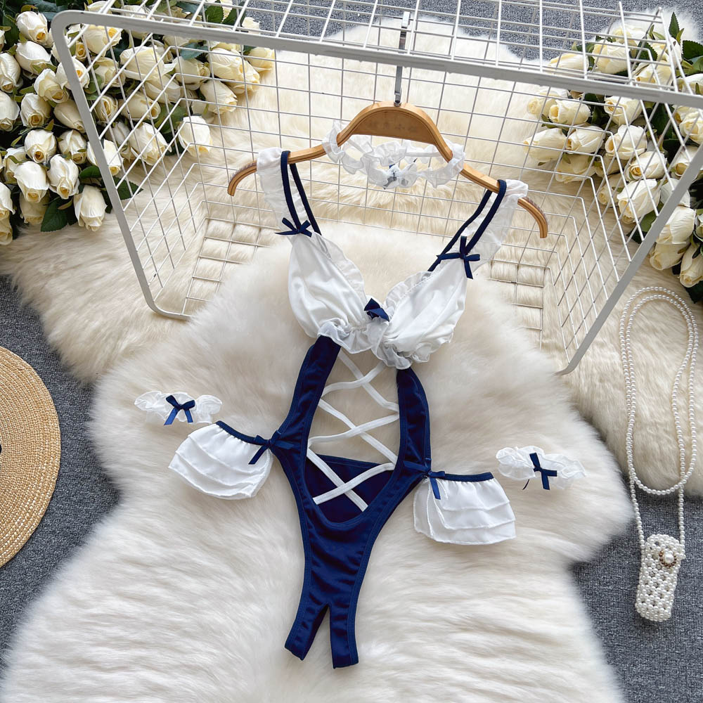 Sexy Maid Hollowed Lace-up Jumpsuit