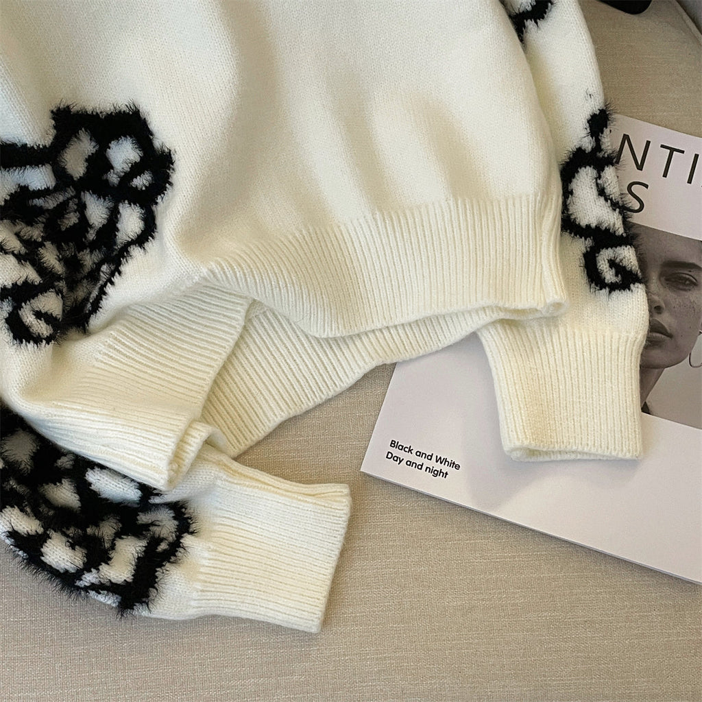 Black Floral Jacquard Soft Sweater