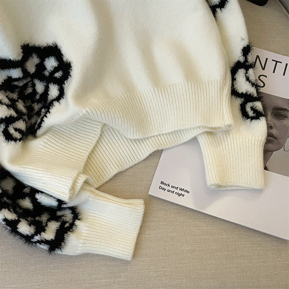 Black Floral Jacquard Soft Sweater