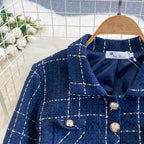 Tweed Plaid Blazer&Skirt 2Pcs