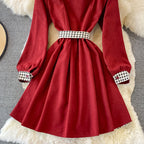 Tweed Panel Plaid Fake Two Piece Dress