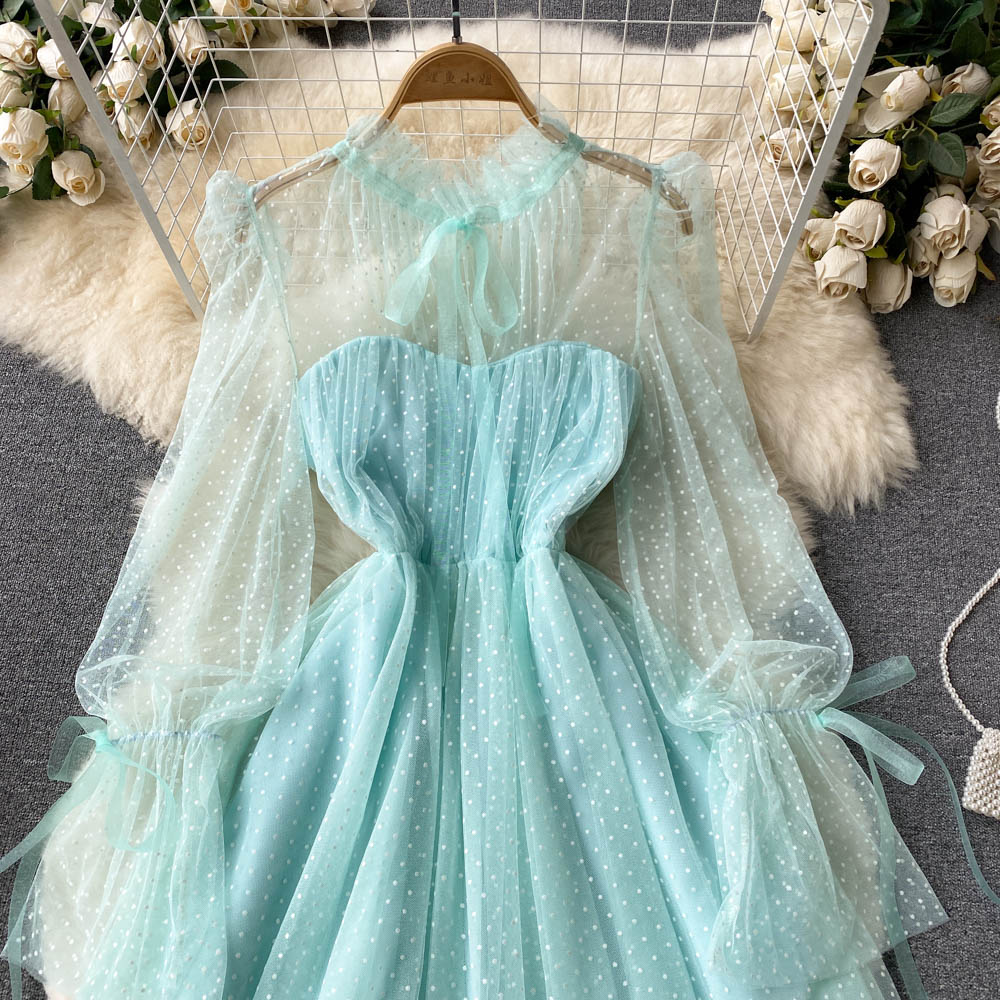 Mesh Polka Dot A-Line Waist Puff Skirt
