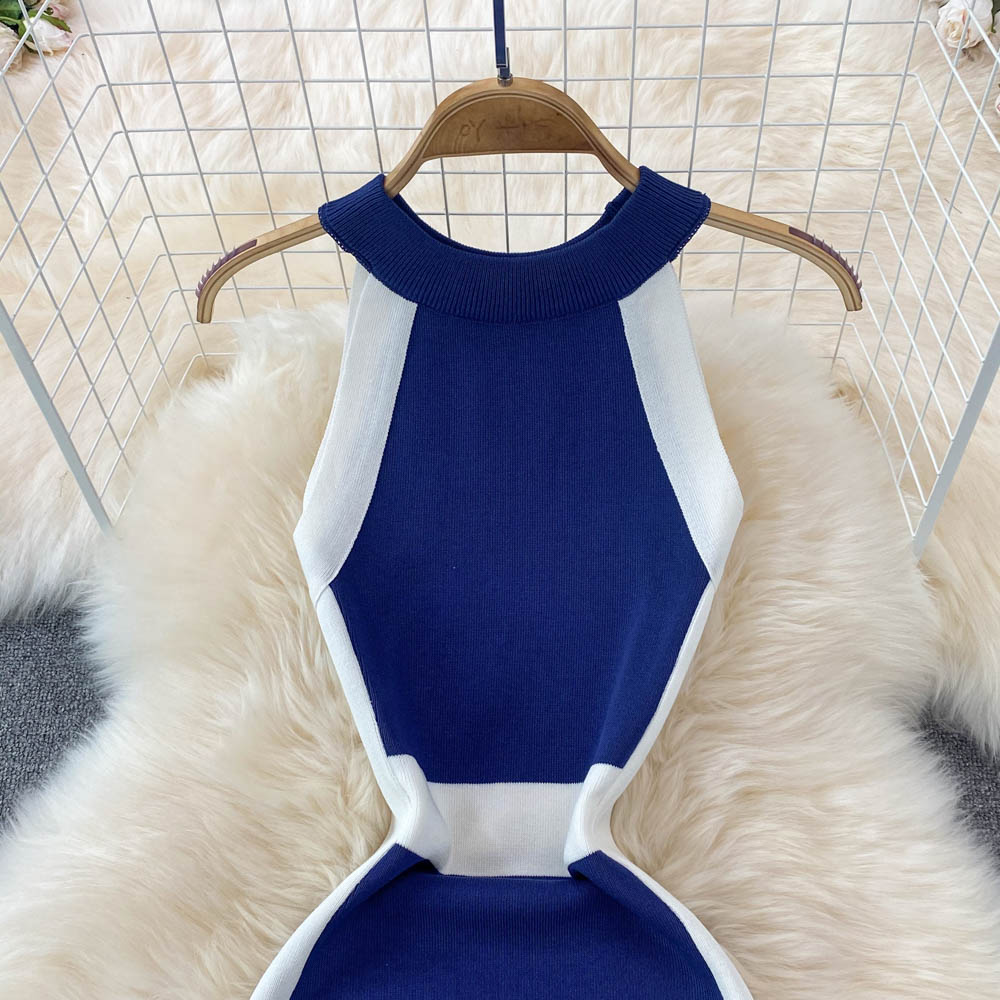 Halter Neck Off-the-shoulder Knitted Sleeveless Hip Dress