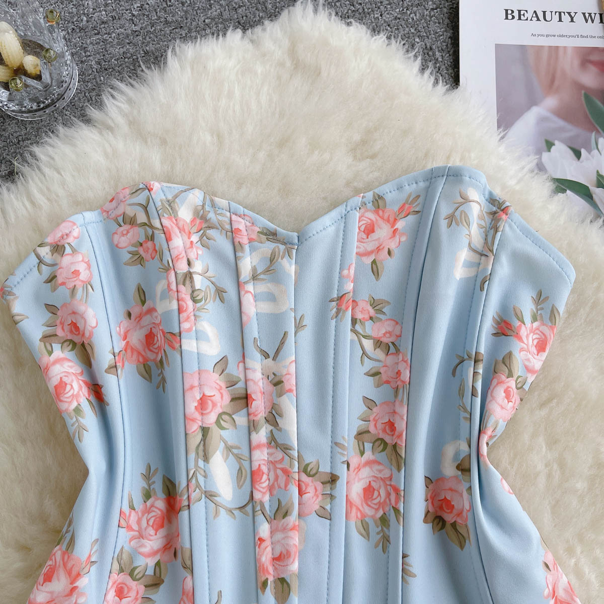 Backless Floral Fishtail Short Top