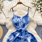 Bow-tie Tie-dye Floral Slip Dress