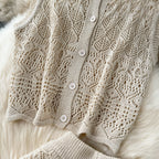 Crochet Sleeveless Cardigan&Trousers Knitted 2Pcs