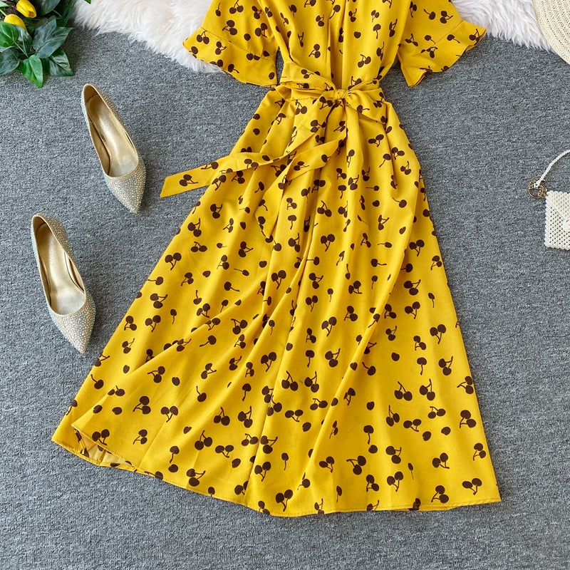 V-neck Tie Waist Dress