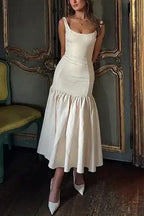 Margovil U Neck Sleeveless Ruffle Bodycon Midi Dress