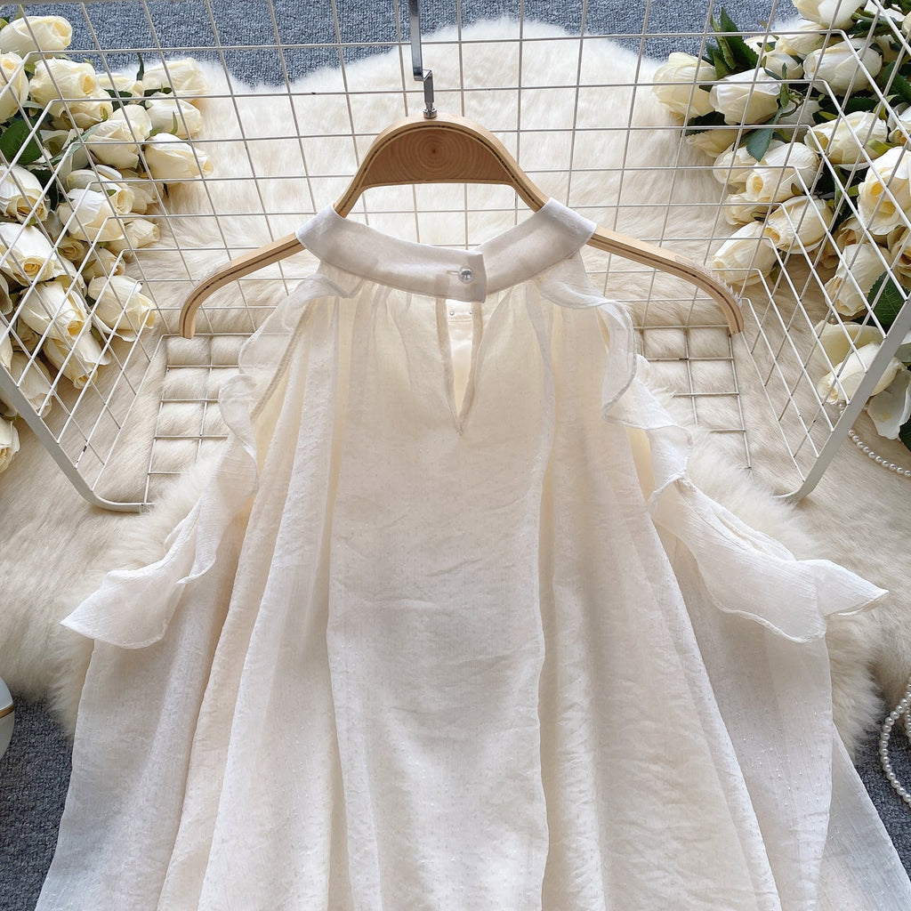 Beaded Bow-tie Pleated Glowing Shirt