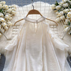 Beaded Bow-tie Pleated Glowing Shirt
