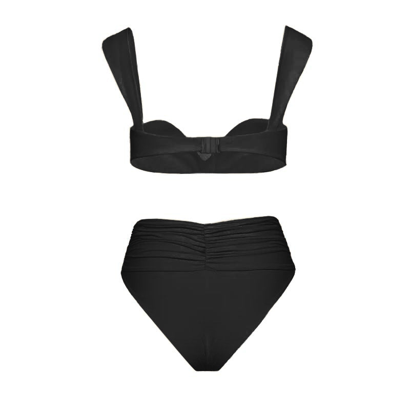 3d Rose Solid Color High-waist Bikini