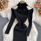 Off-the-shoulder Knitted Stretch Dress